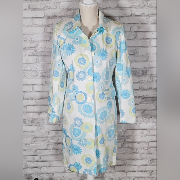 1 Madison Jackets & Blazers - 1 Madison Blue Green Floral Trench Coat